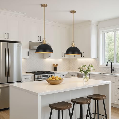 13 Inch Black and Gold Metal Pendant Light Kitchen Island