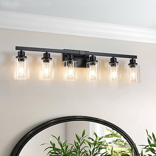 6 Light Black Vanity Lights 38'' Modern Bathroom Vanity Lighting Fixtures Above Mirror? Industrial Matte Bathroom Light Fixtures
