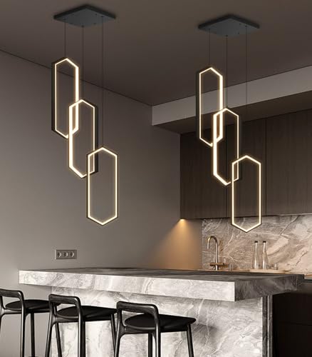 3 Rings Dimmable Pendant Lighting Adjust LED Mini Chandelier Ceiling Light Fixtures for Kitchen Island Dining Room Living Room Bedroom Black
