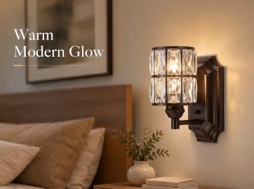 1 Light Crystal Modern Oil Rubbed Bronze 2 Pack Wall Sconce Light Fixture (2 Count)