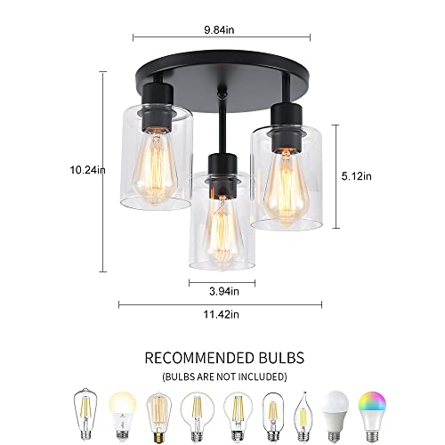 3 Light Industrial Farmhouse Black Matte Light Fixtures Ceiling Mount (3 Count)