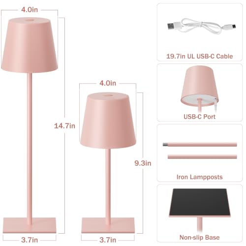 Pink Cordless Rechargeable Table Lamp (2 Count)