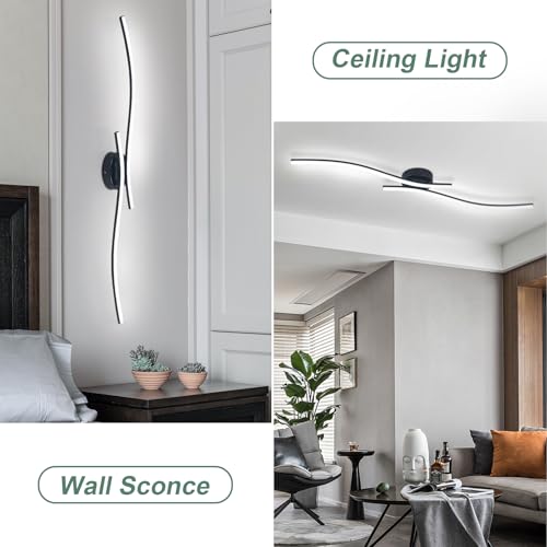 28W Linear Ceiling Light Black Modern LED Ceiling Light Fixture 6000K Aluminum 39.37Inch Long Ceiling Lamp for Hallway (2 Count)