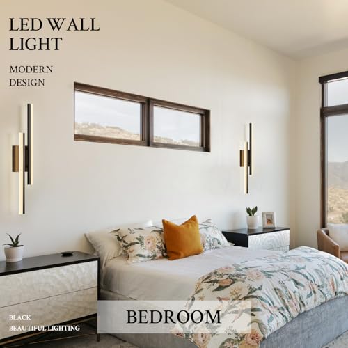 LED Wall Sconce Set of 2 Black Remote Modern LED Vanity Lights Set of 2 Indoor Wall Light Fixtures for Living Room