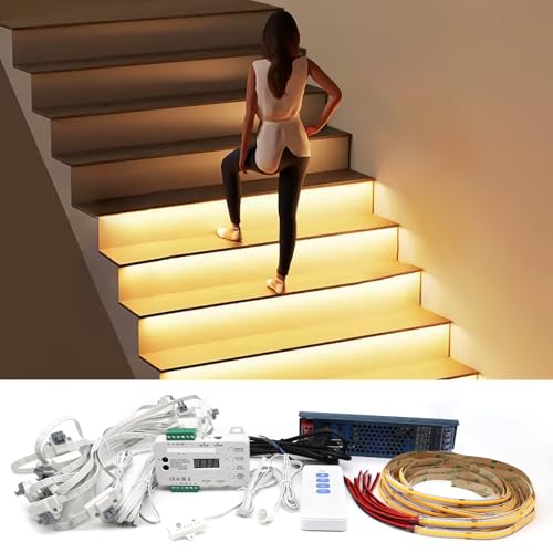Smart Motion Sensor Stair Light 16 20 Step Staircase with Remote Controller Light Sensor 3000K LED Strip
