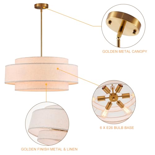 23.6" Large Linen Drum Chandelier