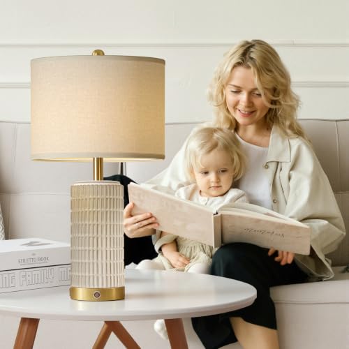 25" Ceramic Touch Table Lamp Set of 2 for bedroom and Living Room White (2 Count)