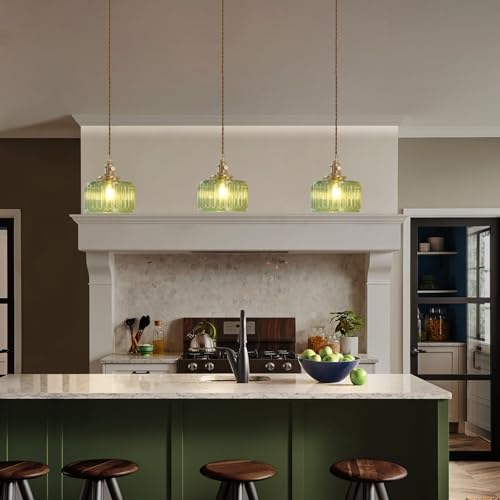 Pendant Light with Green Striped Glass Lmapshade
