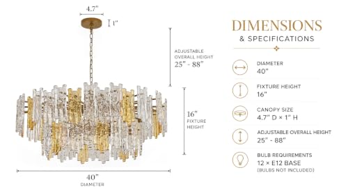 40 Inch Amber & Clear Ice Crack Crystal Glass Chandelier