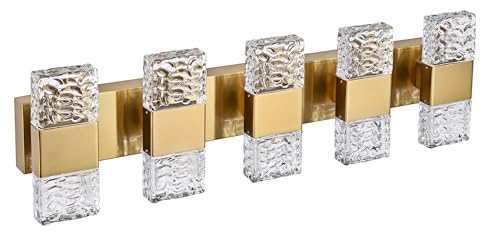 5 Lights Brass Crystal Vanity Light Bar LED Bathroom Lights 30.3 in
