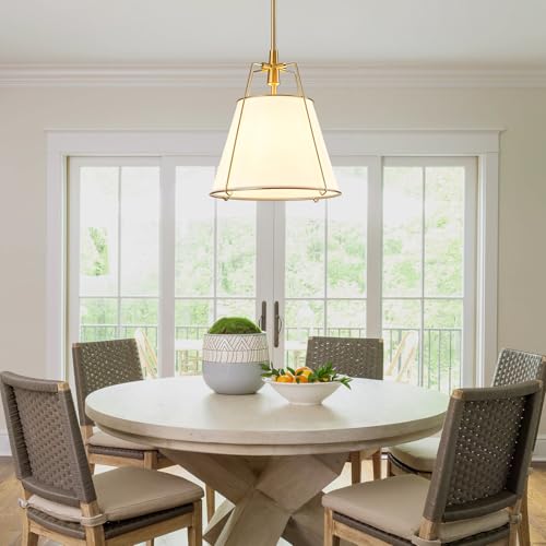 Modern Pendant Light Fixtures with 13" White Linen Fabric Shade