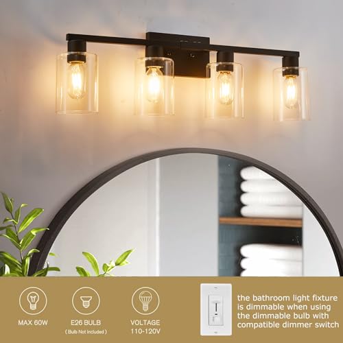 4 Light Bathroom Light Fixtures Black