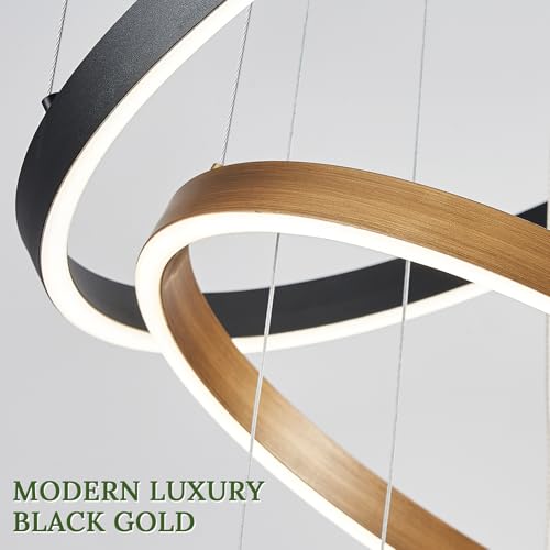 7 Ring LED Chandelier Black Gold Chandeliers Large Dimmable