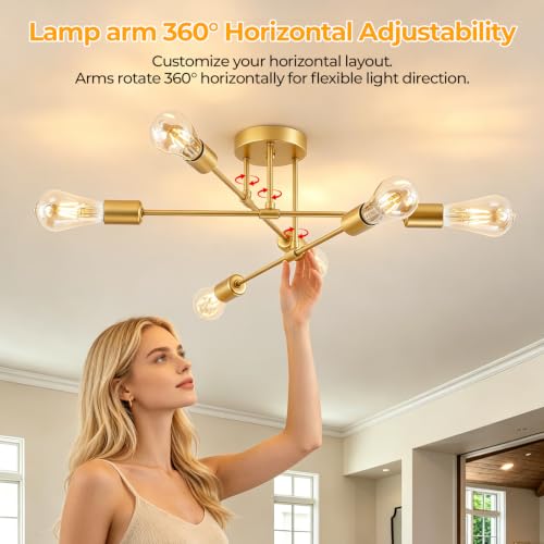 6 Lights Modern Sputnik Chandelier (Gold)