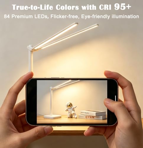 Desk Lamp for Office Home Dual Head 24W Swing Arm Reading Table Lamp White (White)