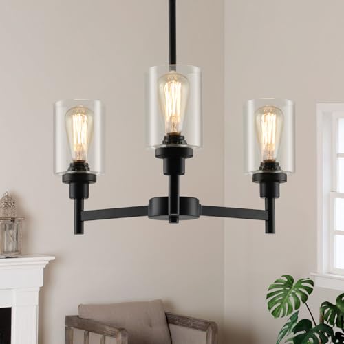 3 Lights Black Chandeliers for Dining Room Light Fixture Over Table 22.4"