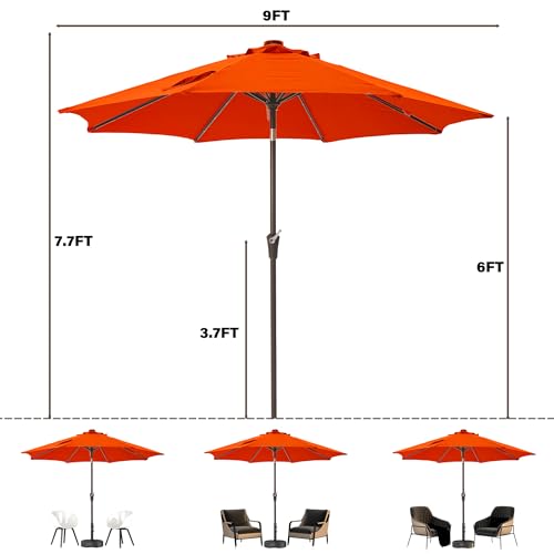 9' Patio Umbrella with solar lights umbrella outdoor patio Orange