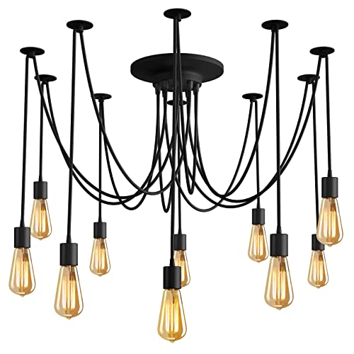 Vintage Edison Multiple Ajustable DIY Ceiling Spider Lamp Light Pendant Lighting Chandelier Modern Chic Industrial Dining with Romote Control