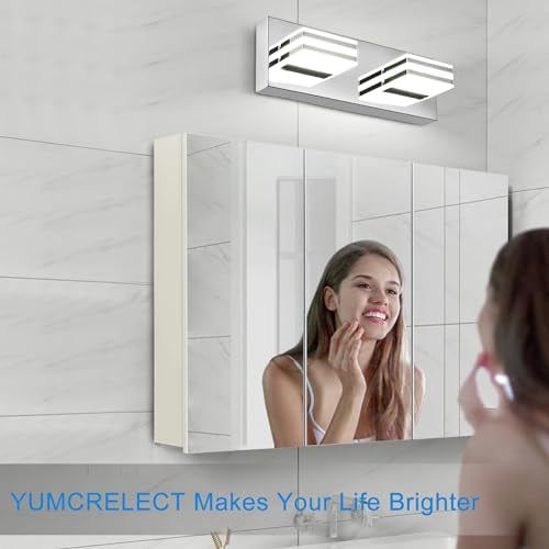 LED Vanity Light Bar 2 light Bathroom Mirror Light Fixtures Modern 12W Bath Lamps Over Mirror 14 Inch Bathroom Wall Lighting Fixtures Chrome Restroom Lights Fixtures over Sink Acrylic Vanity Sconces