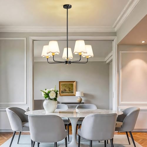 5 Light Black and Gold Chandelier Modern Farmhouse Dining Room Light Fixture Industrial Kitchen Chandelier Over Table Hanging Ceiling Light Fixture for Bedroom Entryway Foyer Hallway