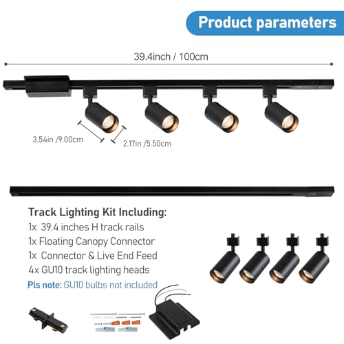 8 Light LED Track Lighting Kit with 6.6FT H Track Lighting Rails & Floating Canopy Connector