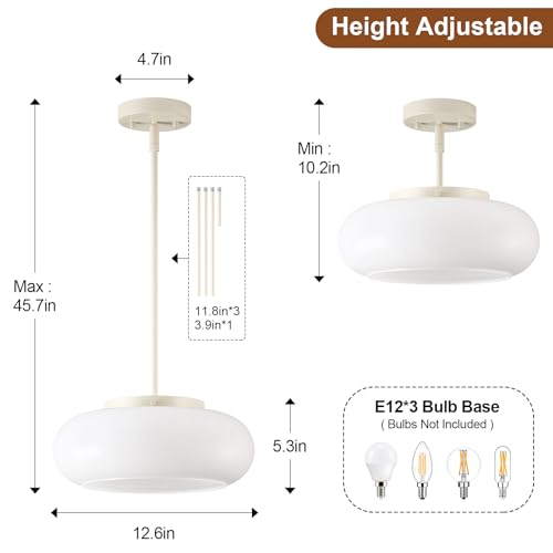 Mid Century Modern Cream Whit Semi Flush Ceiling Light 12.6 Inch