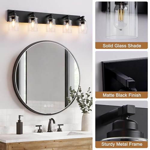 5 Light Matte Black Bathroom Vanity Light