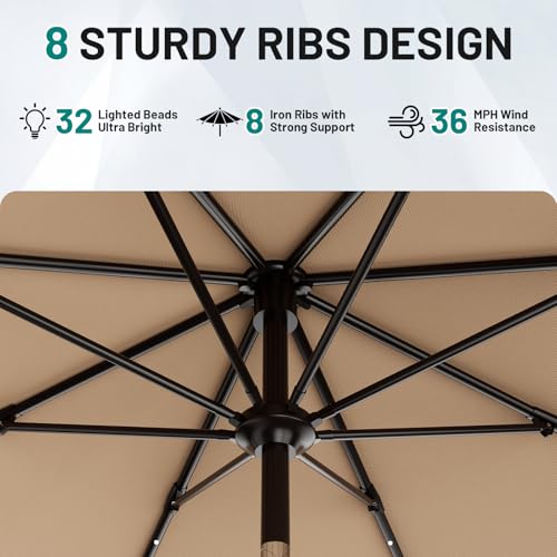 9FT Patio Umbrella with Solar Lights