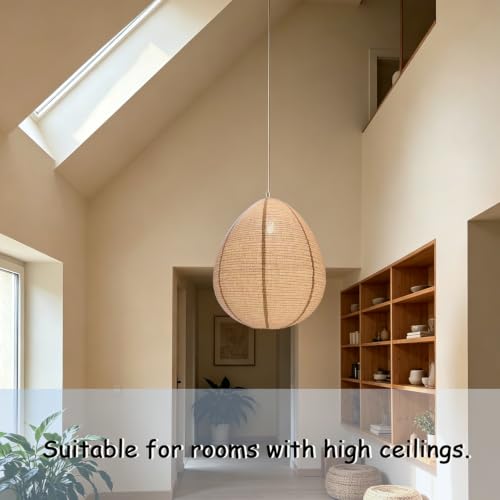 Linen Pendant Light Shade 24 Inches Egg Shape Hanging Lamp Shade