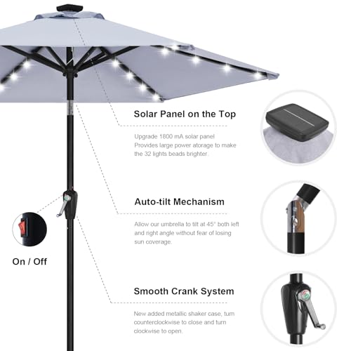 Solar Led Patio Umbrella with 24 Lights 7.5FT