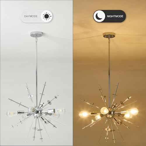 Modern Chandelier Ceiling Light Fixture, 5-Light Mid Century Chandeliers, 23.6" Classic Contemporary Sputnik Chandelier for Dining Room Kitchen Hallway Foyer and Bedroom(Chrome)