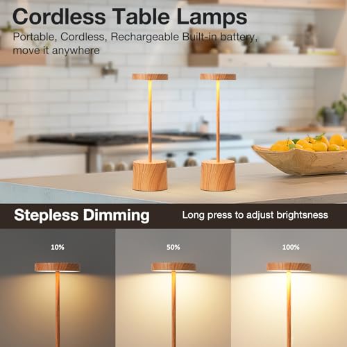 Wooden Rechargeable Cordless Lamp (2 Count)