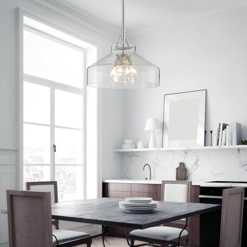 Chandelier Rustic Farmhouse Industrial Round Ceiling Pendant LED Light Fixture with Clear Glass Shades for Dining Room Kitchen Island Foyer Entryway