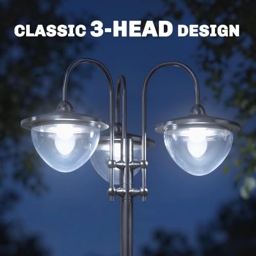 74.5" 3 Head Solar Lamp Post Light Outdoor with Planter