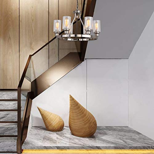 Dining Room Lighting Fixtures Hanging Brushed Nickel Kitchen Modern Chandelier Over Tables 6 Light with Glass Pendant Light for Dining Room Living Bedroom