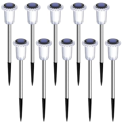 Solar Lights Outdoor Waterproof 10 Pack Pathway Lights Cool White (10 Count)