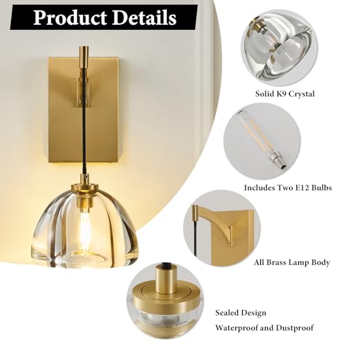 Crystal Brass Dome Wall Sconce (2 Count)