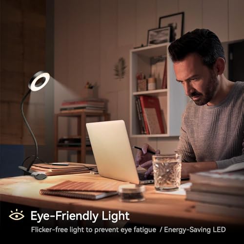 LED Desk Lamp Clip on Light with 3 Color Modes 10 Brightness Ring