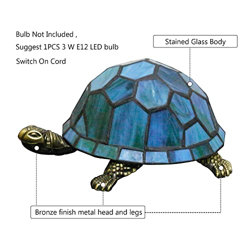 Tiffany Tortoise Lamp Small Stained Glass 8X5X4 Inch Sea Blue