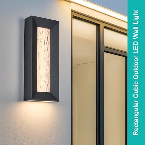Modern 15in LED Outdoor or Indoor Wall Light with Cast Art Glass