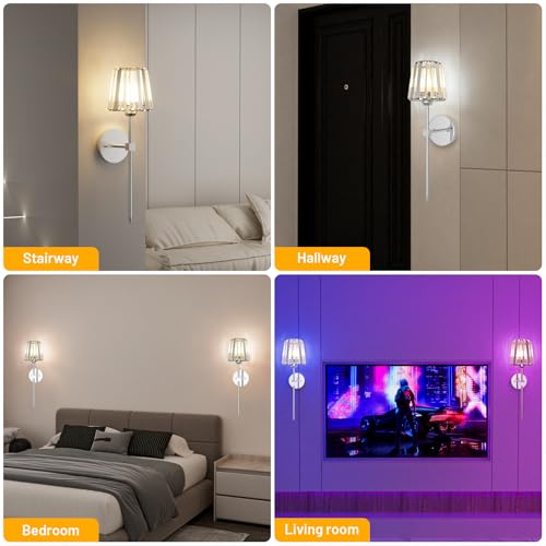 Crystal Battery Operated Wall Sconces Set of 2 (2 Count)