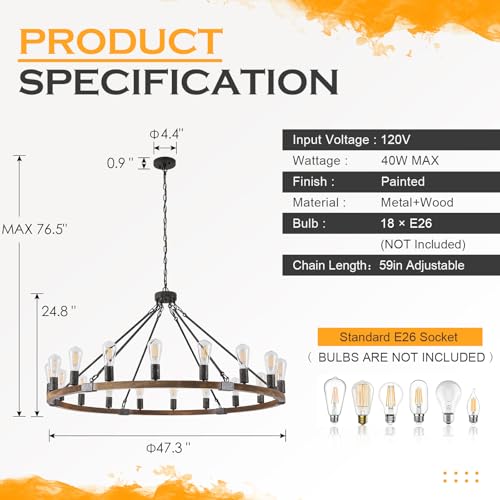 Farmhouse Wagon Wheel Chandelier 47" 18