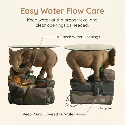 Elephant Outdoor Water Fountain with Glass Tabletop