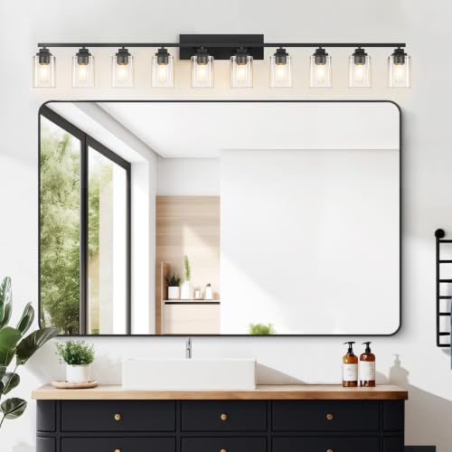 Matte Black Bathroom Light Fixtures (Black-Clear Shade / 10-Light)