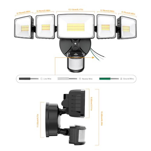 120W Smart LED Security Lights Motion Sensor Outdoor 5 Heads