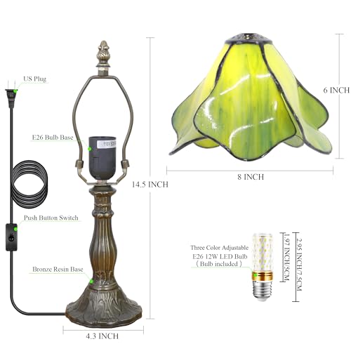 Small Tiffany Lamp Green Yellow Morning Glory Style W8H14.5 Inch