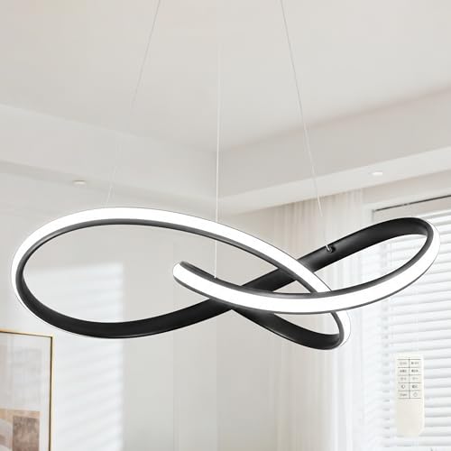 30" Black Modern LED Chandelier Large Irregular Ring Pendant Lighting Adjustable Hanging Light Fixture Modern Dimmable Remote Control Pendant Lights for Living Room Dining Room Entryway