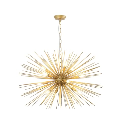 33.8in 12 Light Gold Sputnik Chandeliers Large Mid
