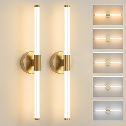 Gold Wall Sconces Set of Two Hardwired LED Vanity Light 23" (2 Count)