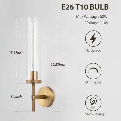 19.5" Knurled‑Craft Hardwired Brass Wall Sconce